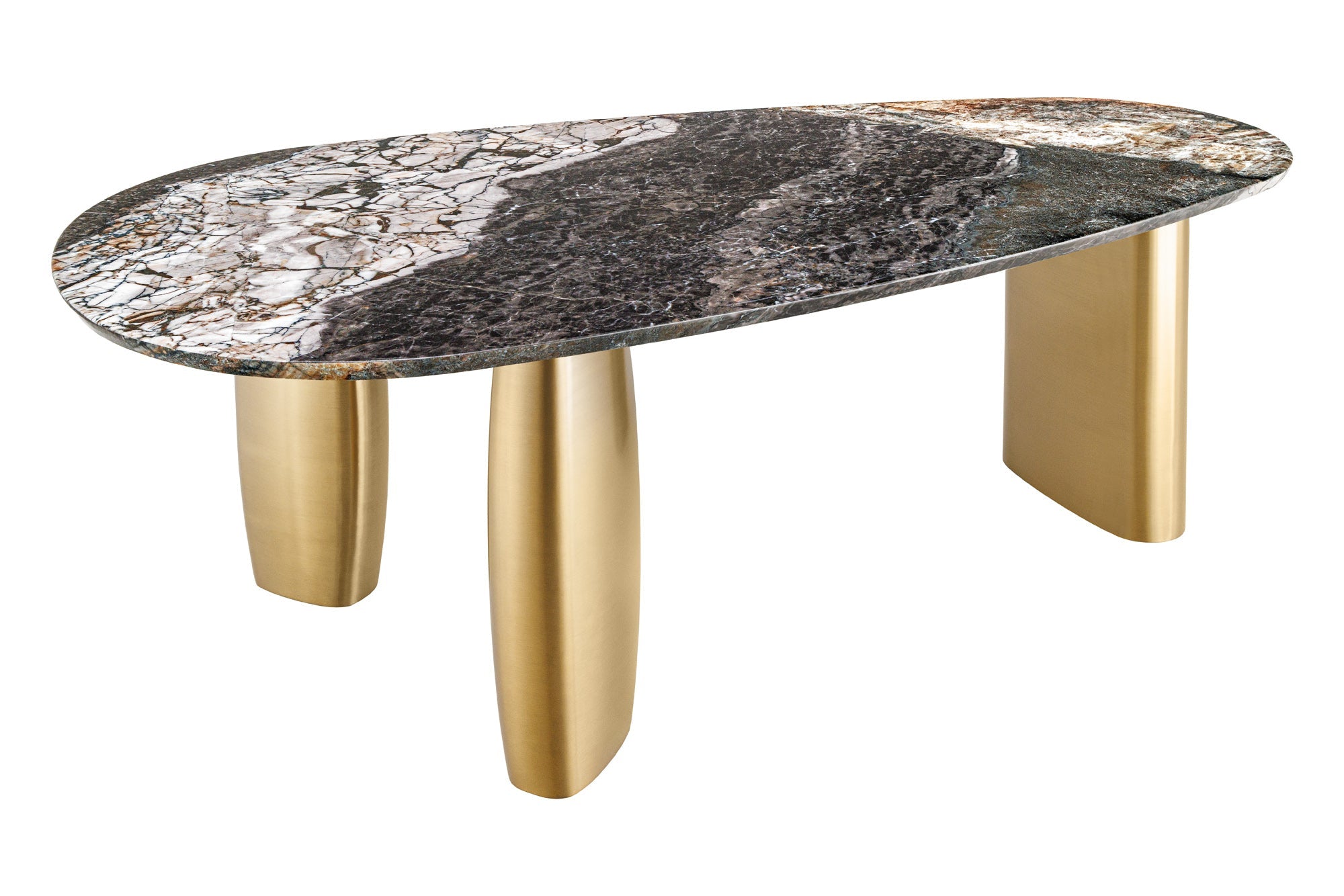 ORGANIC mesa de comedor de diseño 200cm gris blanco marrón piedra natural mármol cepillado metal oro