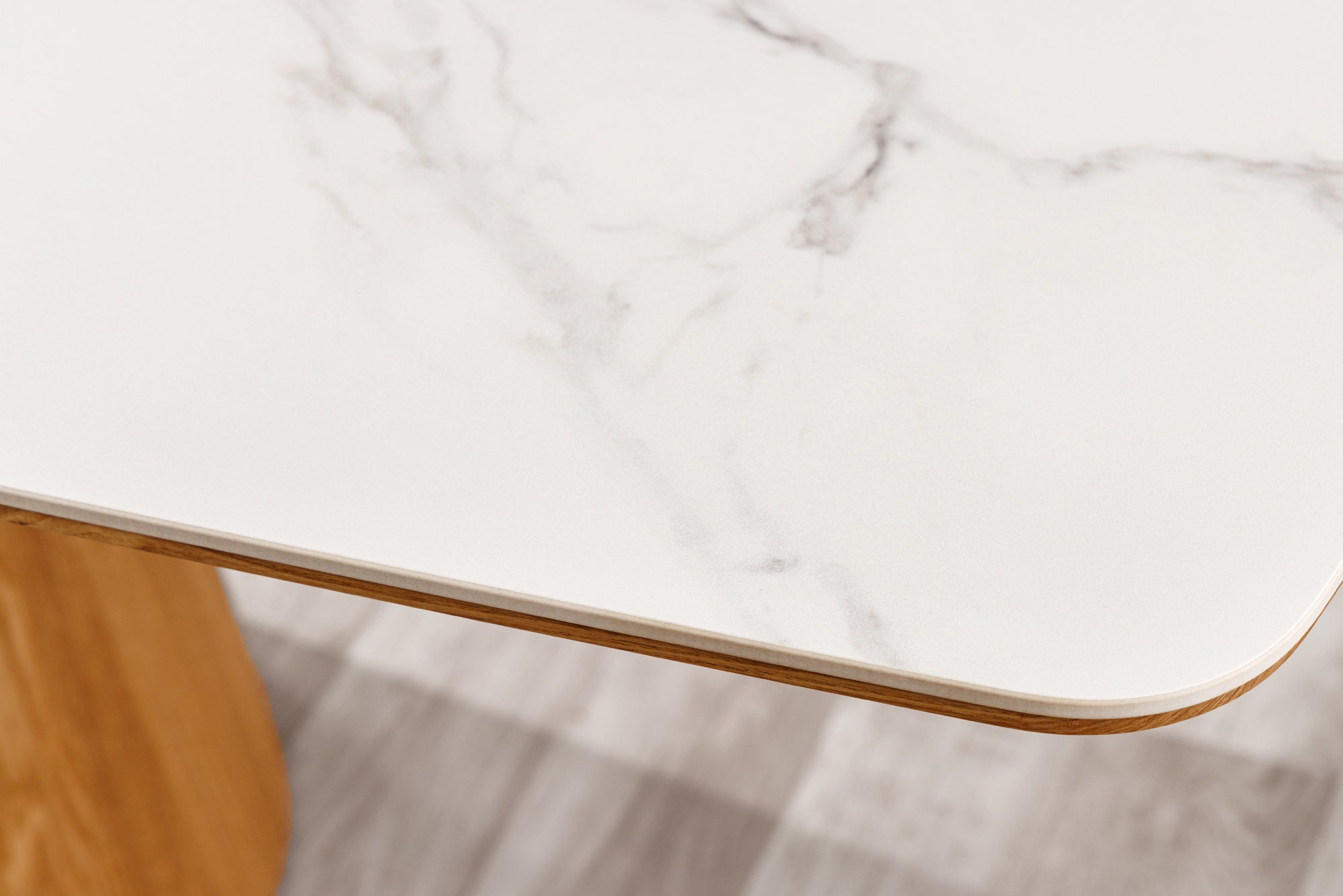 Mesa de comedor de diseño ÚNICO 200cm roble blanco base de columna de mármol cerámica
