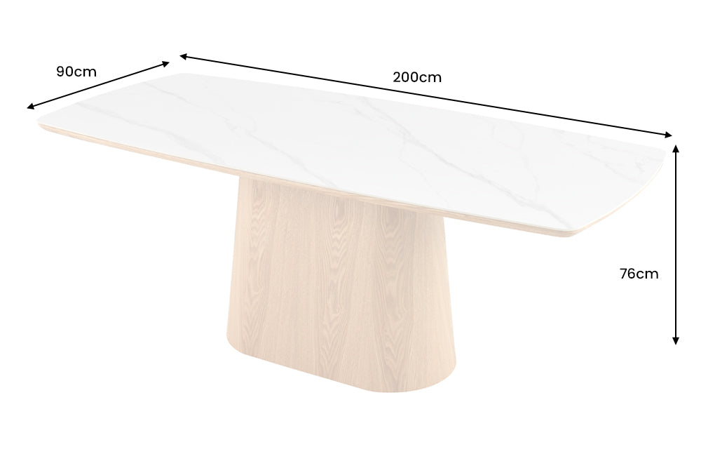 Mesa de comedor de diseño ÚNICO 200cm roble blanco base de columna de mármol cerámica