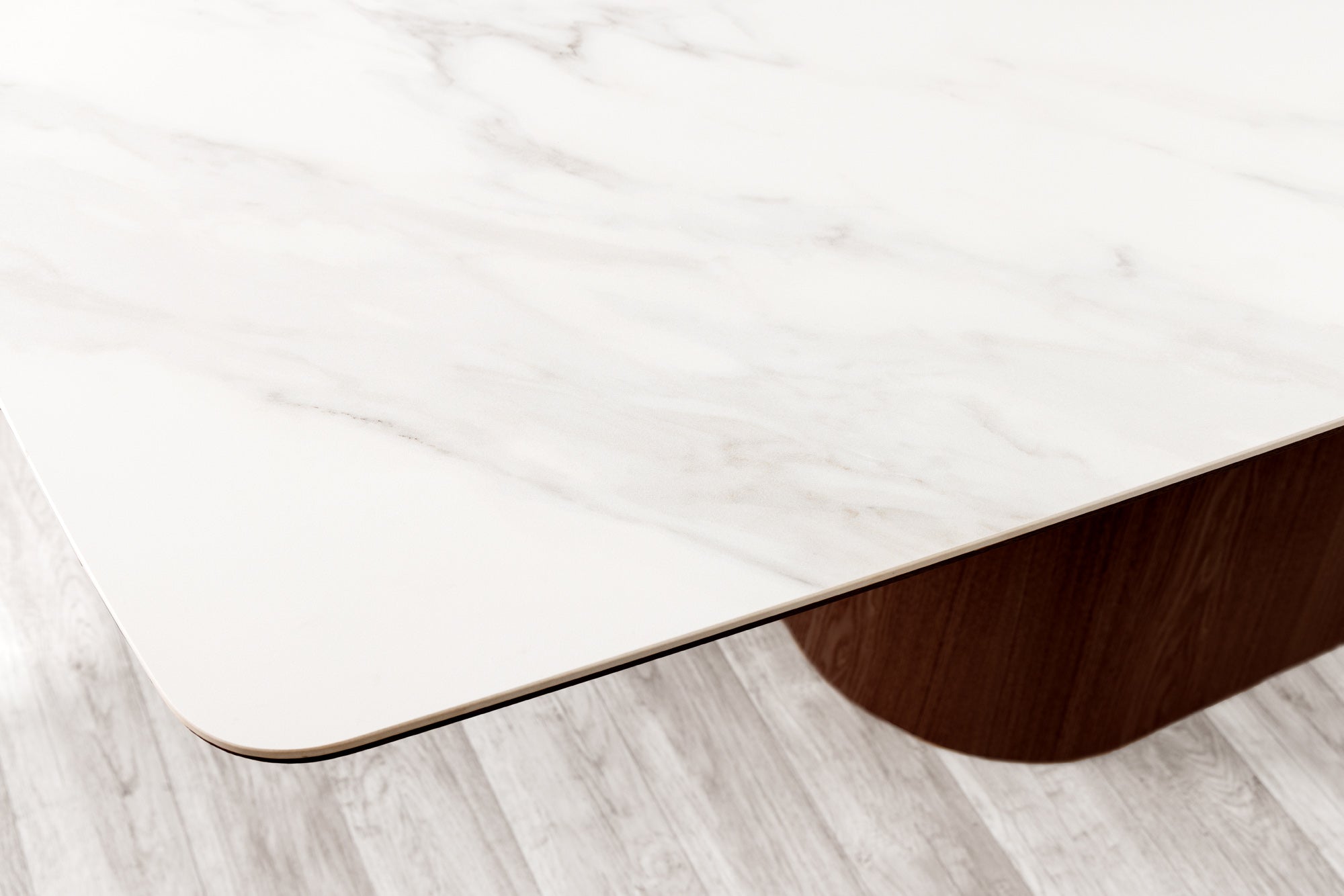 Mesa de comedor de diseño ÚNICO 200cm nogal blanco cerámica columna base