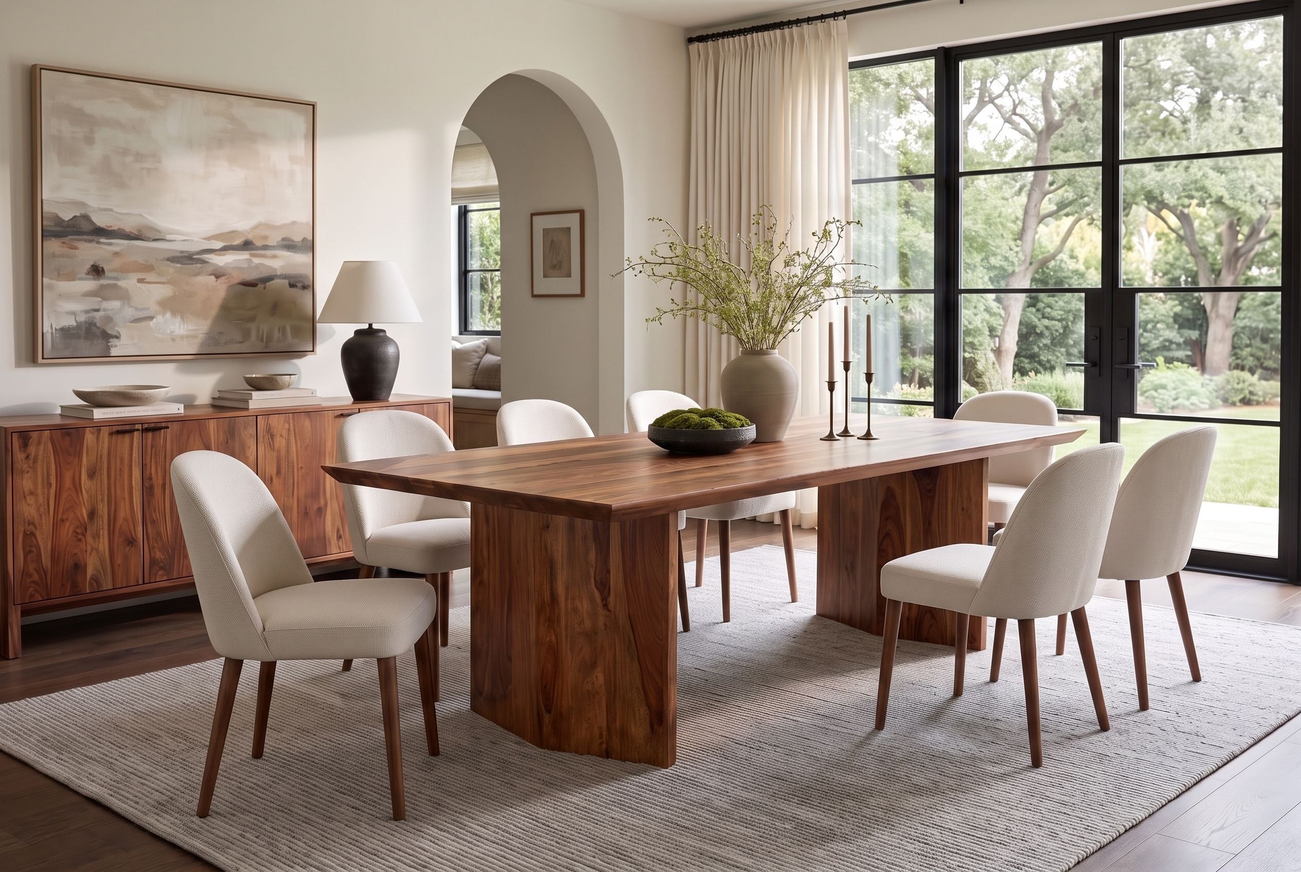 Table à manger en bois massif DIAMOND 240cm finition pierre marron Sheesham avec chant suisse
