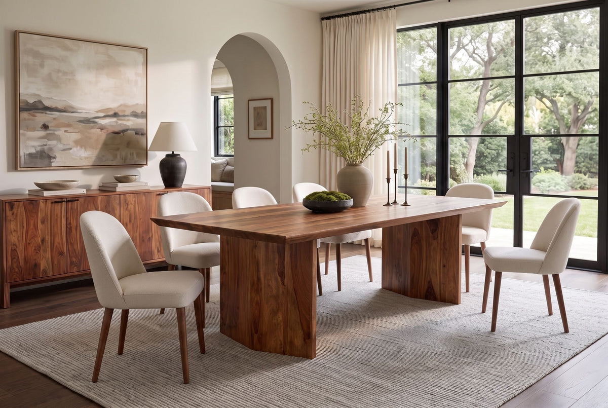 Table à manger en bois massif DIAMOND 240cm finition pierre marron Sheesham avec chant suisse