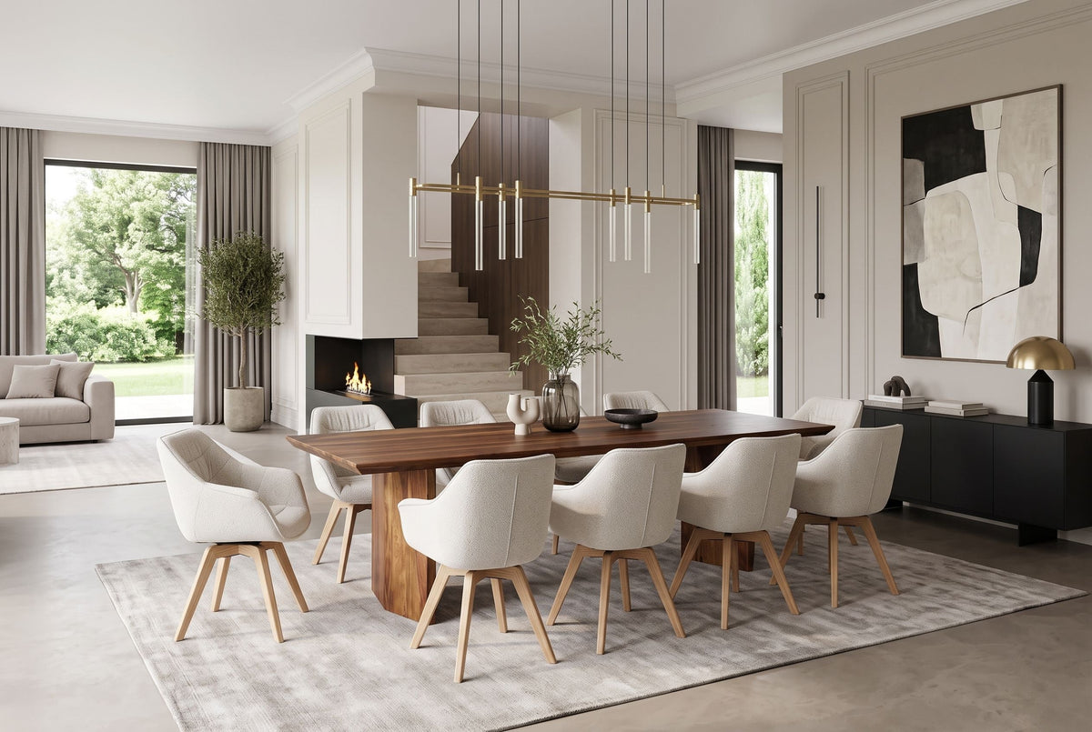 Table à manger en bois massif DIAMOND 240cm finition pierre marron Sheesham avec chant suisse