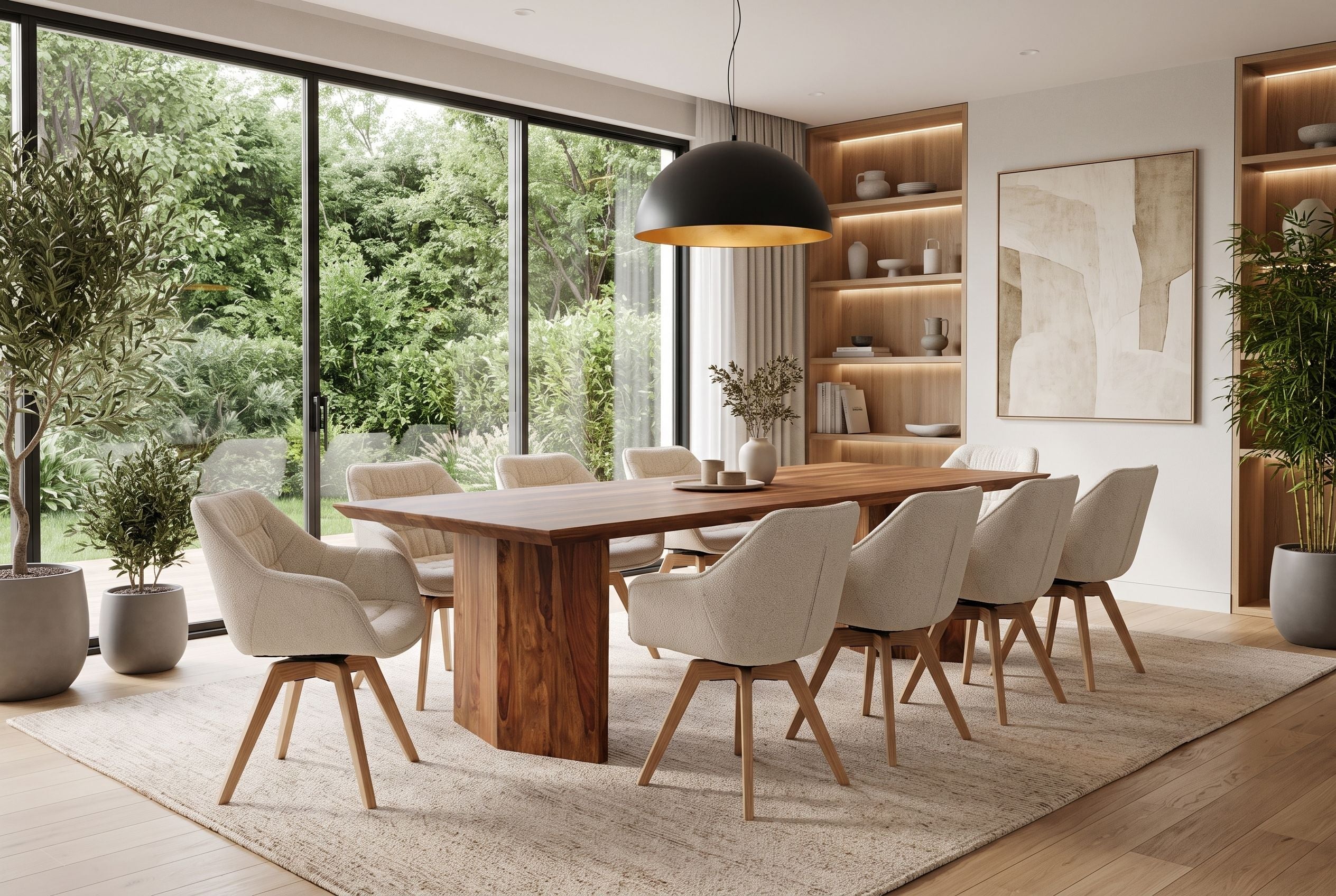 Table à manger en bois massif DIAMOND 240cm finition pierre marron Sheesham avec chant suisse