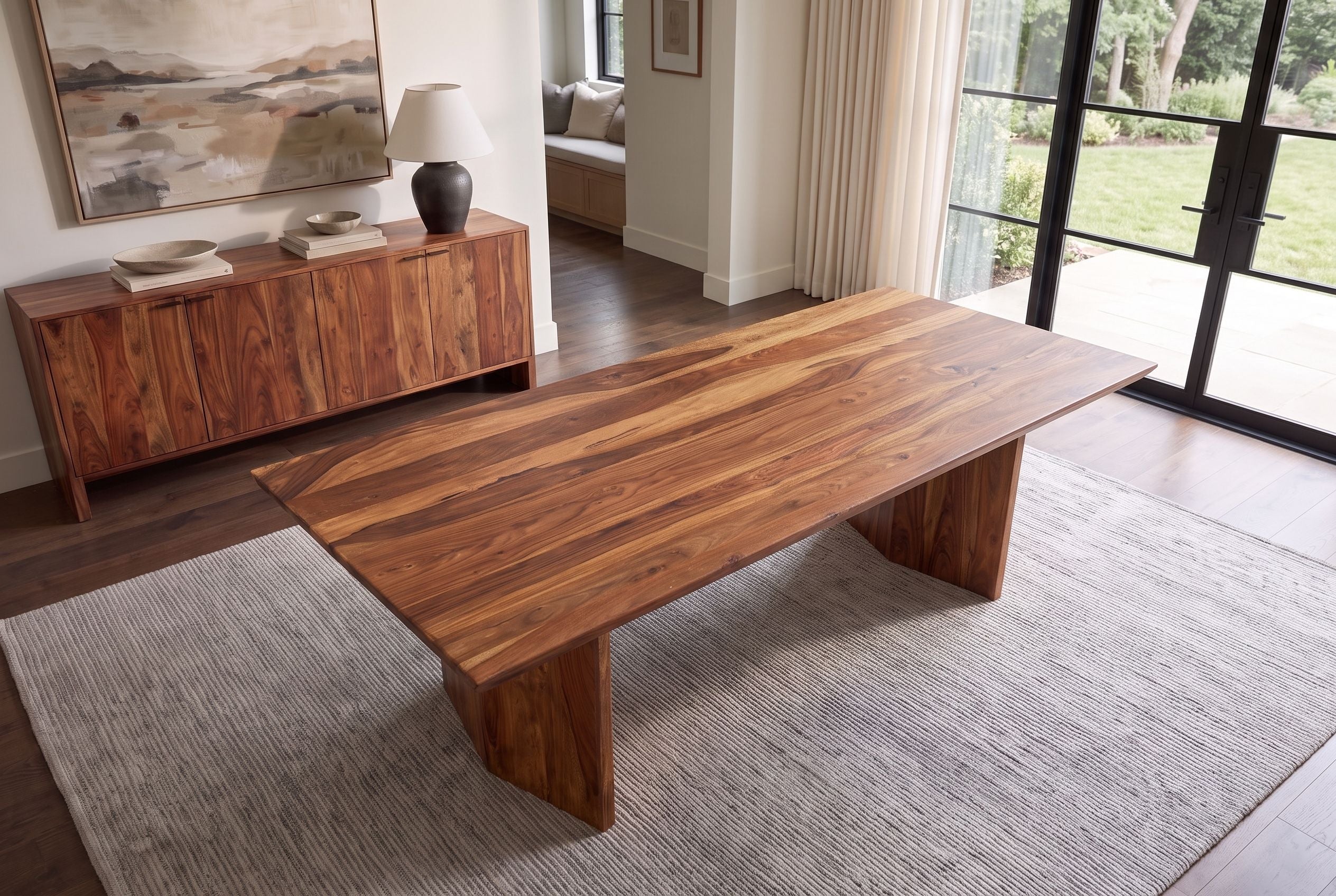 Table à manger en bois massif DIAMOND 240cm finition pierre marron Sheesham avec chant suisse