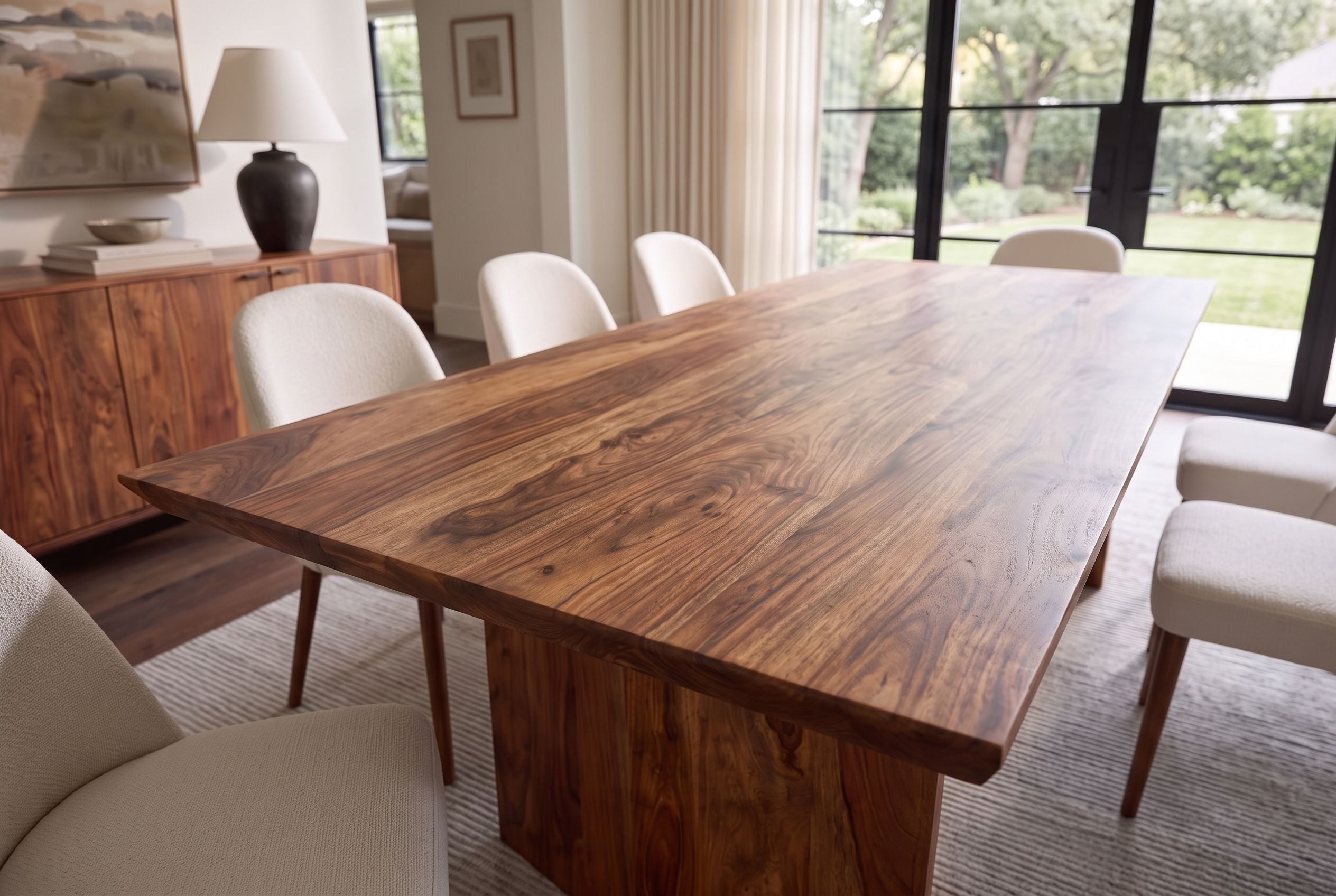 Table à manger en bois massif DIAMOND 240cm finition pierre marron Sheesham avec chant suisse