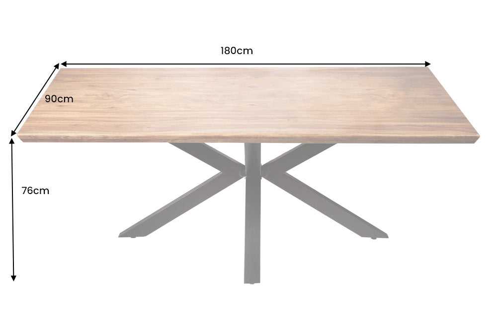 GALAXIE mesa de comedor de madera maciza 180cm marrón Sheesham acabado piedra estructura estrella metal