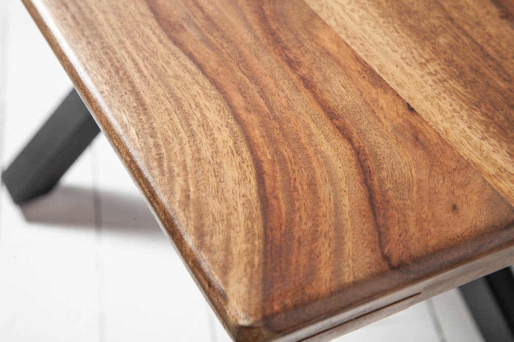 GALAXIE mesa de comedor de madera maciza 180cm marrón Sheesham acabado piedra estructura estrella metal