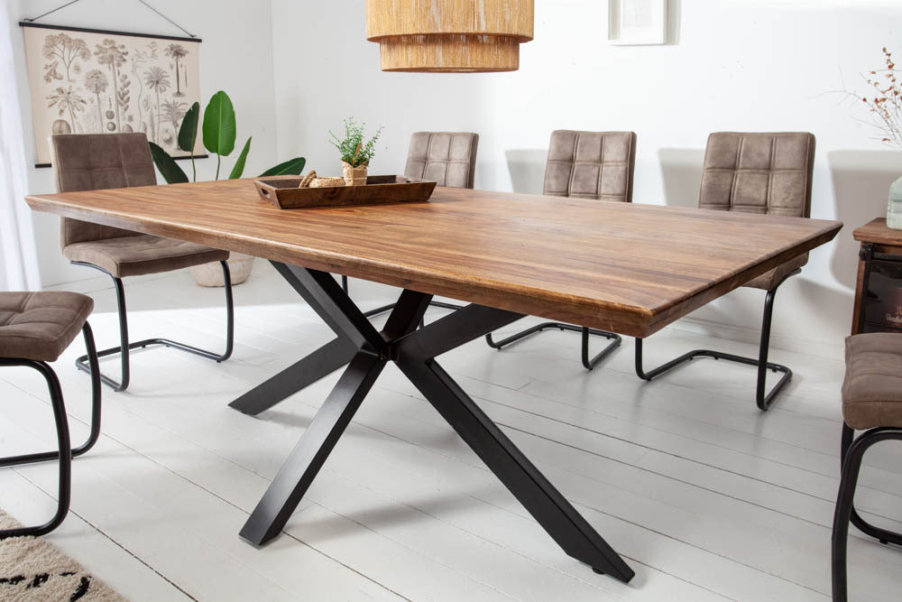 GALAXIE mesa de comedor de madera maciza 180cm marrón Sheesham acabado piedra estructura estrella metal