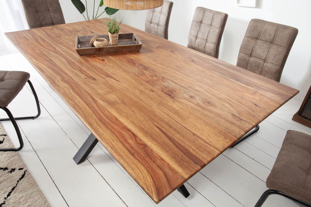 GALAXIE mesa de comedor de madera maciza 180cm marrón Sheesham acabado piedra estructura estrella metal