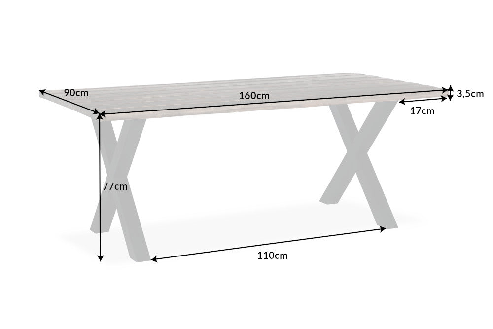 GENESIS VINTAGE mesa de comedor de madera maciza 160cm marrón acacia negro X marco árbol borde