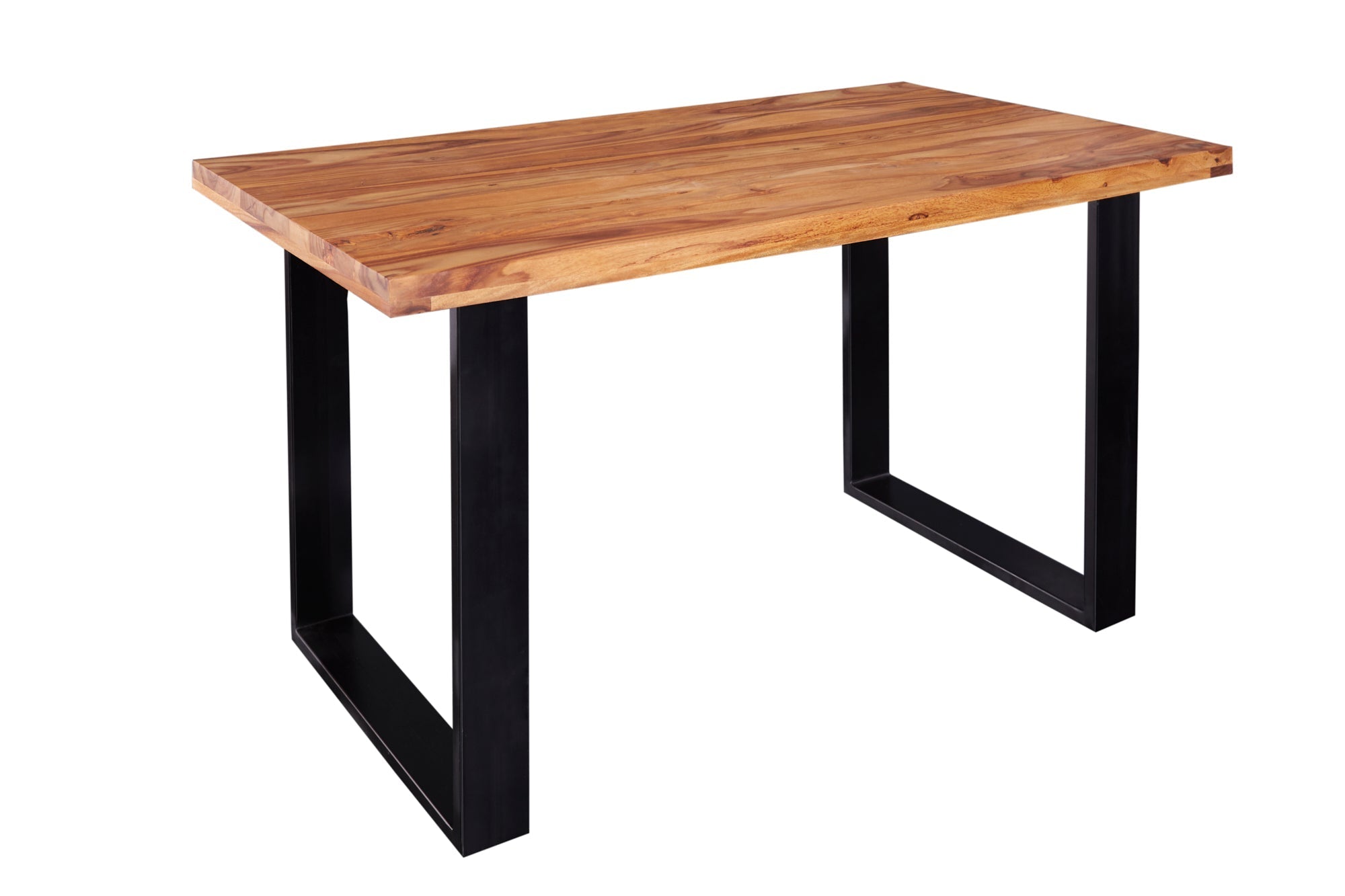 Table à manger en bois massif IRON CRAFT 120cm sheesham marron pieds métal noir finition pierre