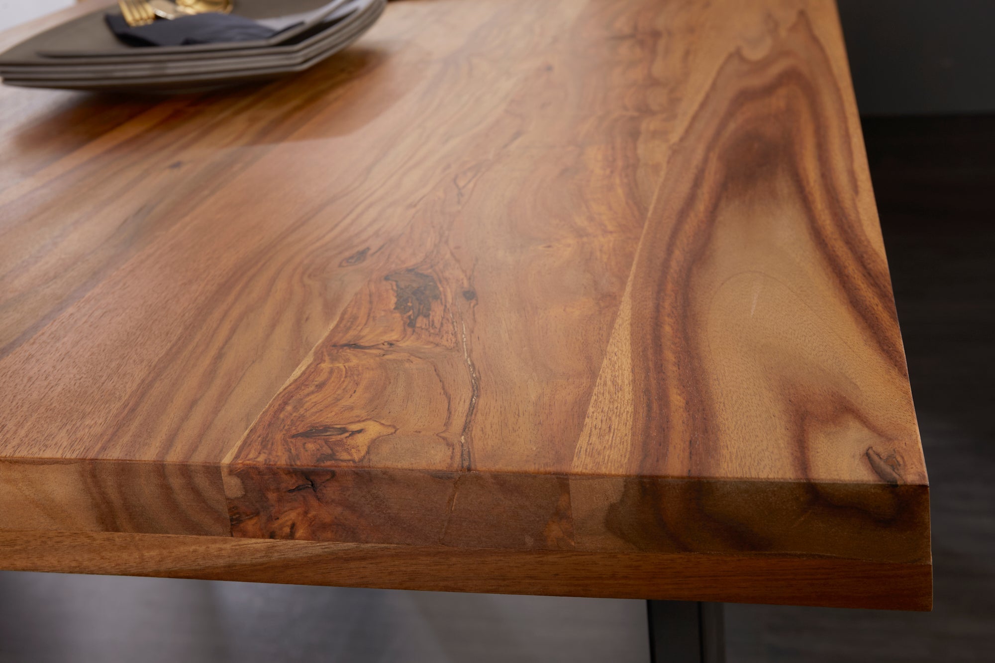 Mesa de comedor de madera maciza IRON CRAFT 160 cm marrón negro Sheesham acabado piedra Industrial