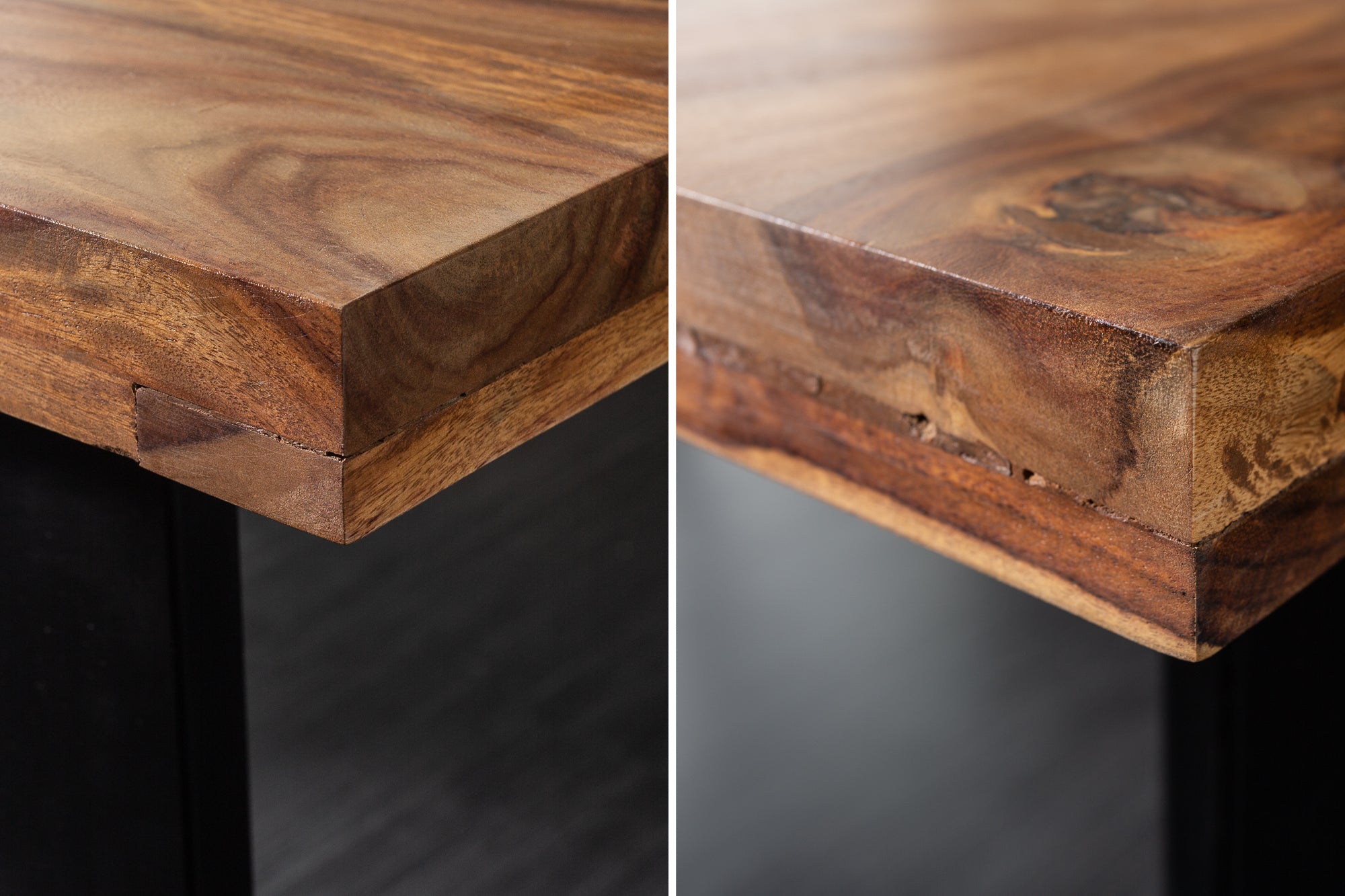 Mesa de comedor de madera maciza IRON CRAFT 160 cm marrón negro Sheesham acabado piedra Industrial