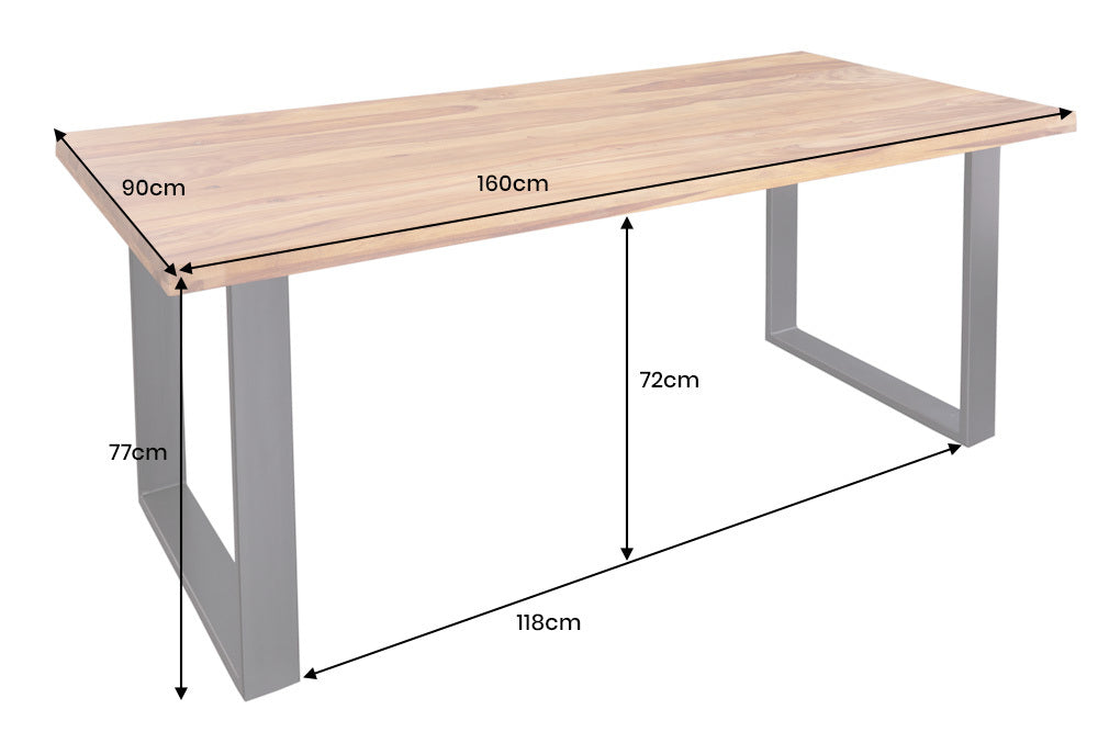 Mesa de comedor de madera maciza IRON CRAFT 160 cm marrón negro Sheesham acabado piedra Industrial