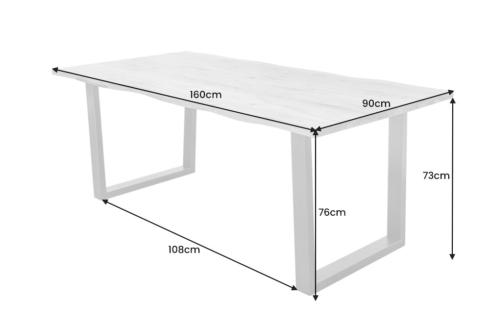 LIVING EDGE mesa de comedor de madera maciza 160cm roble silvestre natural aceitado borde del árbol marco de metal