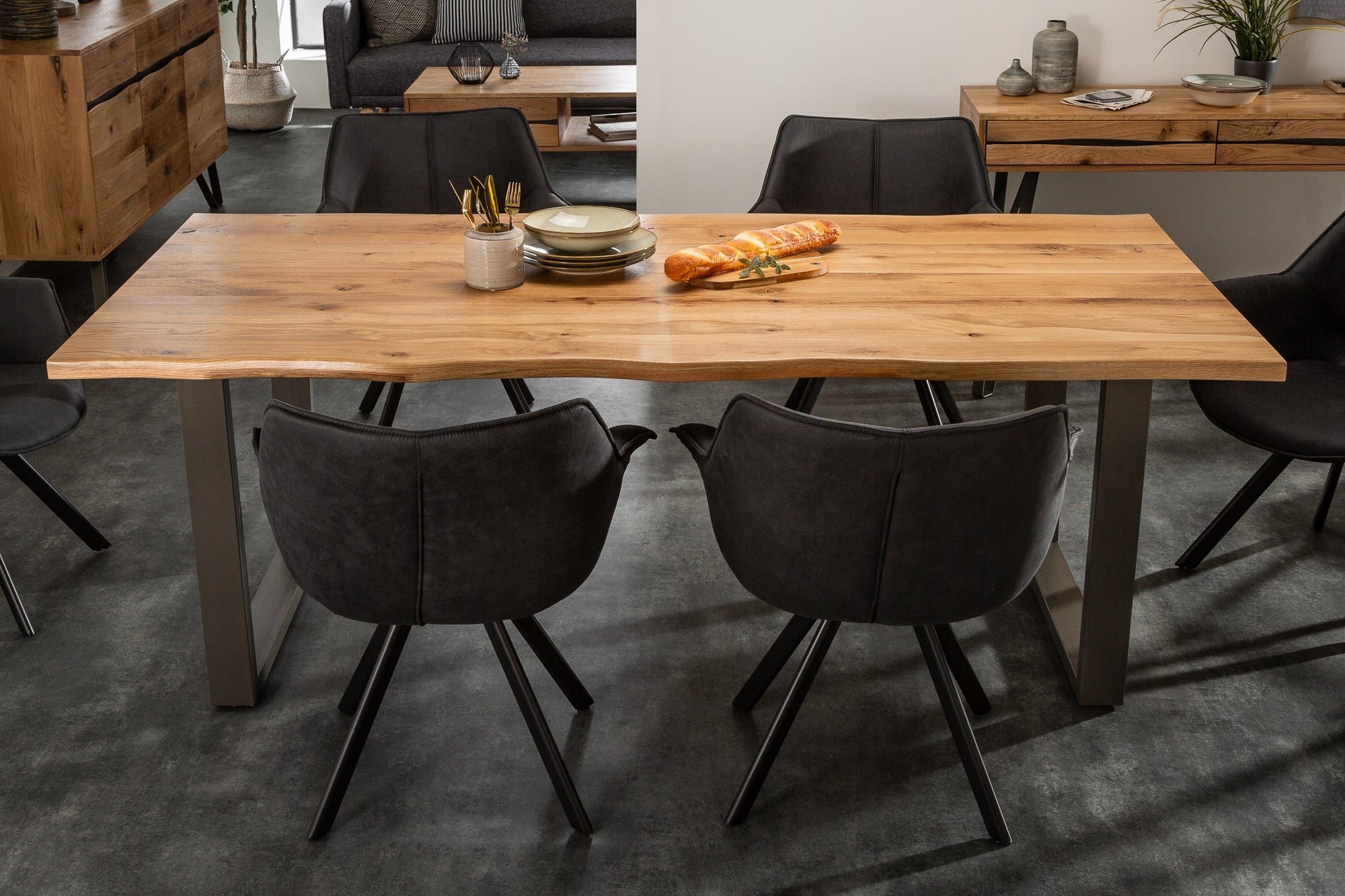 mesa de comedor de madera maciza-borde de vida-160cm-cheno-salvaje-naturaleza-borde de aceite-árbol-estructura metálica_6539438 (inv)