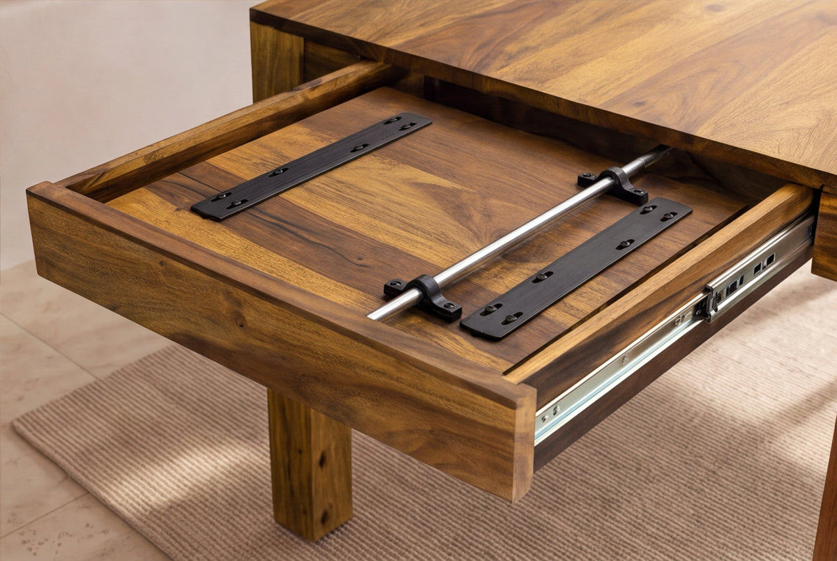 Table à manger en bois massif MAKASSAR 160-200-240cm finition pierre marron Sheesham extensible