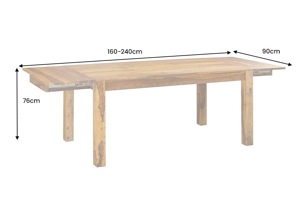 Table à manger en bois massif MAKASSAR 160-200-240cm finition pierre marron Sheesham extensible