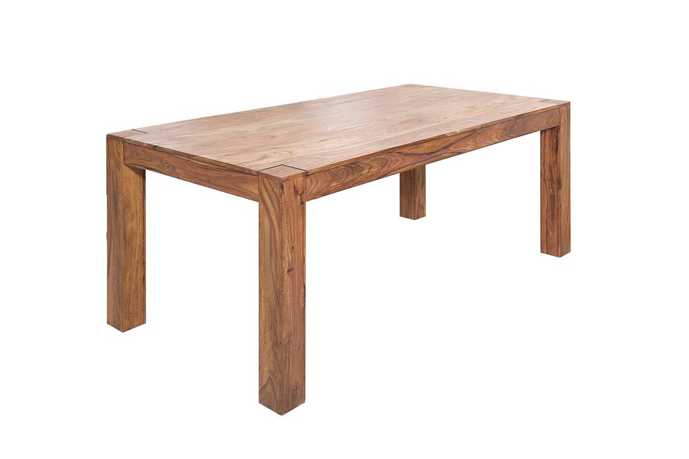 Table à manger en bois massif MAKASSAR 200cm marron Sheesham finition pierre pieds en bois rectangulaire