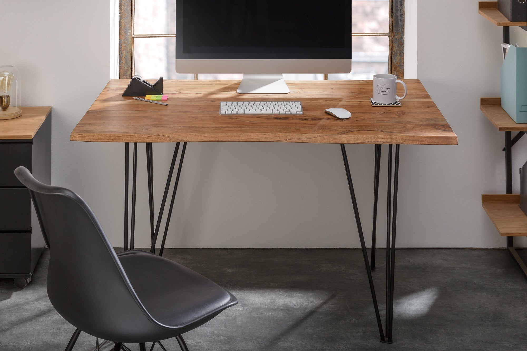 Mesa de comedor de madera maciza MAMMUT 120 cm acacia silvestre mesa de cocina escritorio borde de árbol patas de horquilla