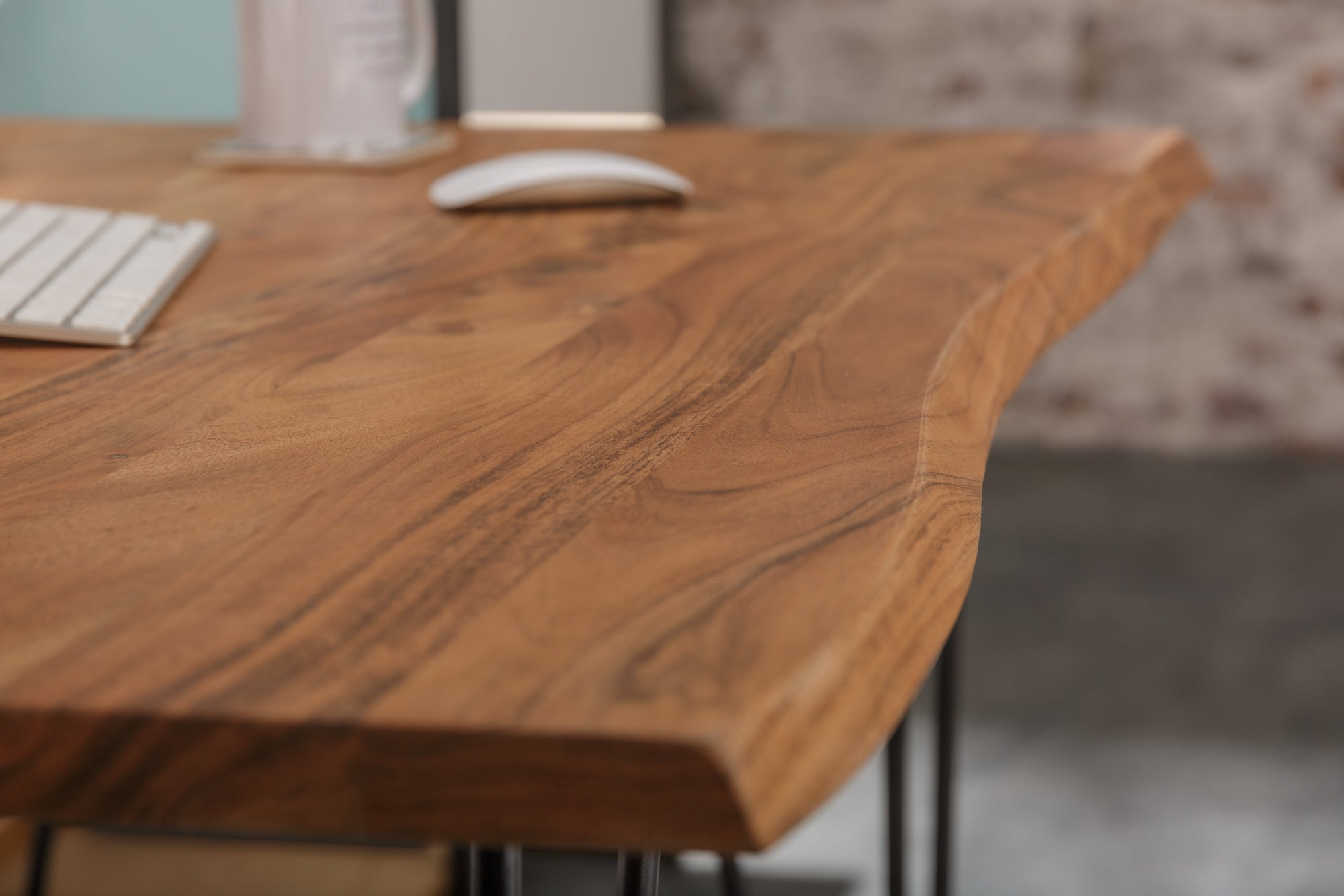 Mesa de comedor de madera maciza MAMMUT 120 cm acacia silvestre mesa de cocina escritorio borde de árbol patas de horquilla