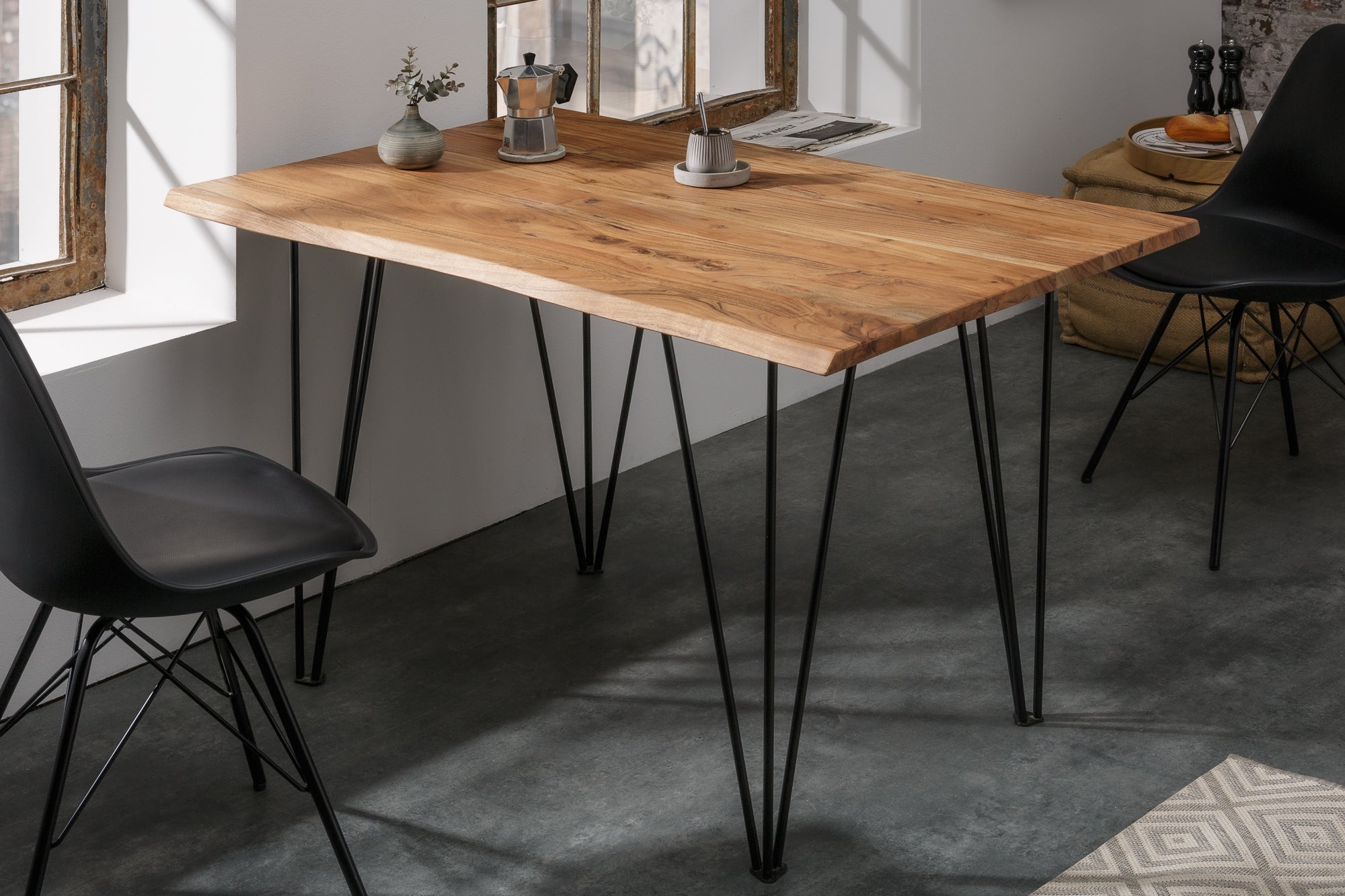 Mesa de comedor de madera maciza MAMMUT 120 cm acacia silvestre mesa de cocina escritorio borde de árbol patas de horquilla