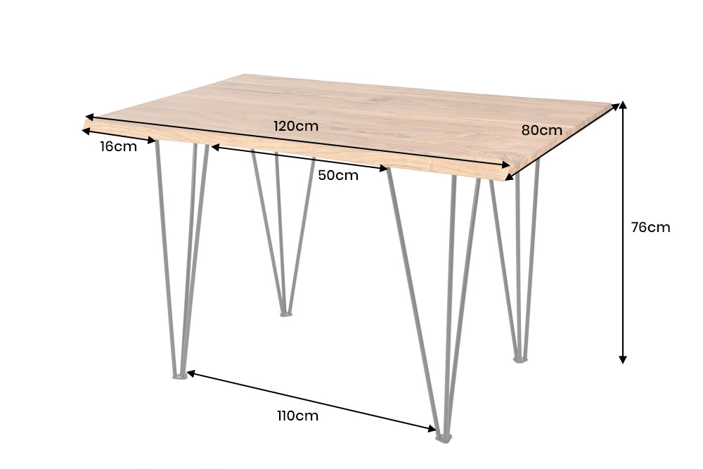 Mesa de comedor de madera maciza MAMMUT 120 cm acacia silvestre mesa de cocina escritorio borde de árbol patas de horquilla