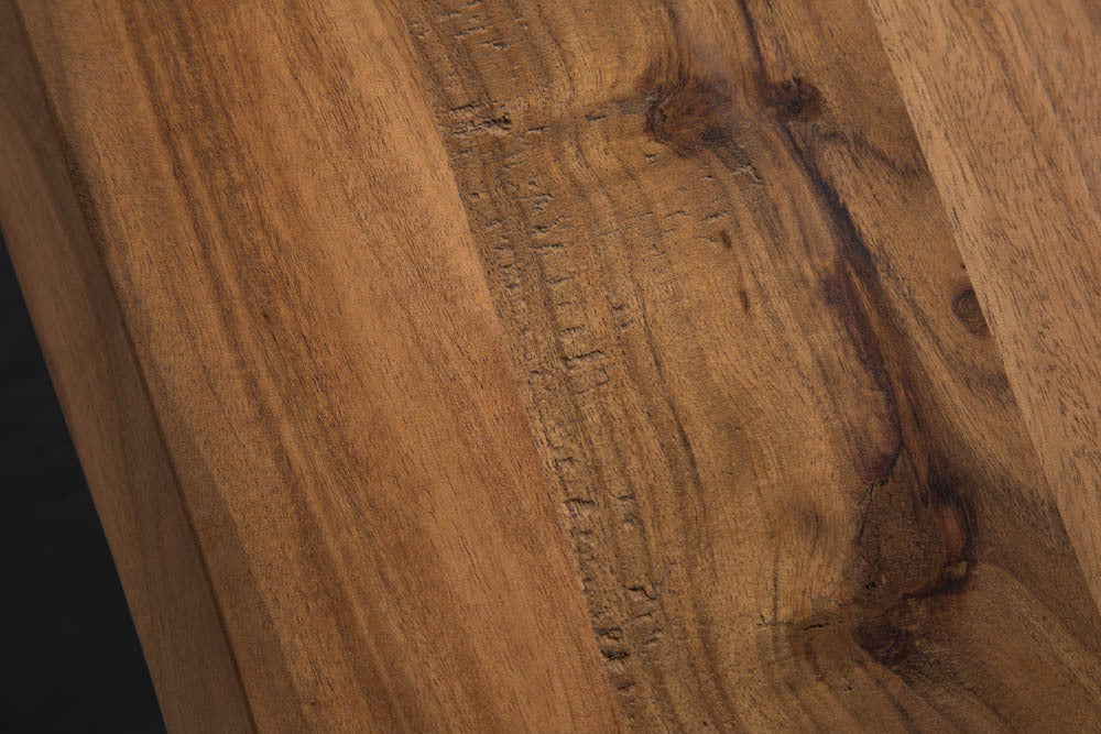 Mesa de comedor MAMMUT 160 cm de madera maciza de acacia silvestre diseño industrial tablero 2,6 cm borde de árbol
