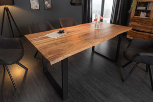 Table à manger en bois massif MAMMUT 180cm bord d’acacia sauvage design industriel plateau 2,6cm