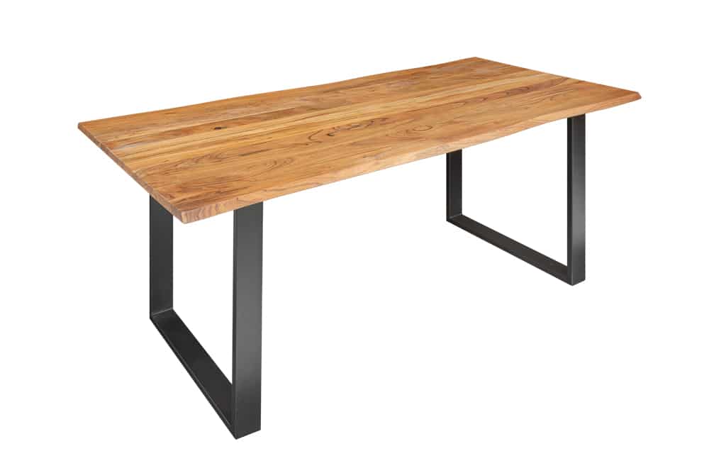 Table à manger en bois massif MAMMUT 180cm bord d’acacia sauvage design industriel plateau 2,6cm