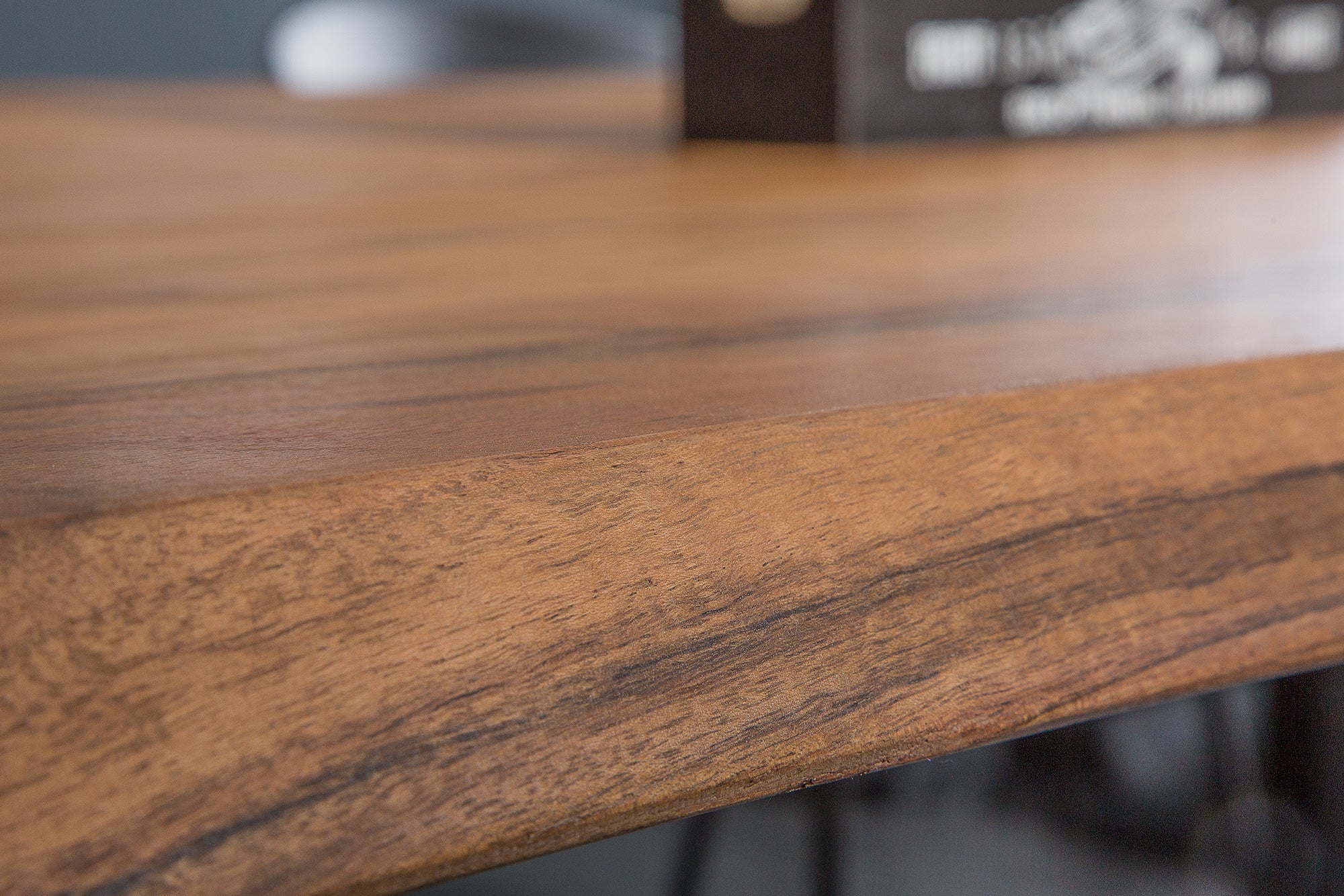 Mesa de comedor de madera maciza MAMMUT 180cm borde de acacia silvestre diseño industrial tablero 3,5cm
