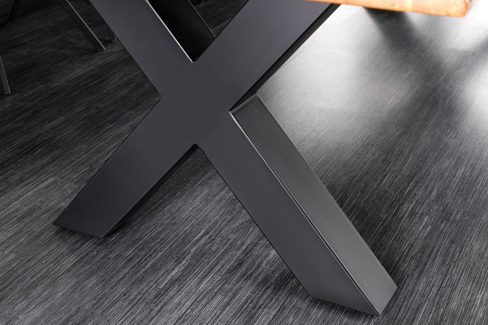 Mesa de comedor de madera maciza MAMMUT 300cm acacia X marco borde de metal negro tablero 6cm
