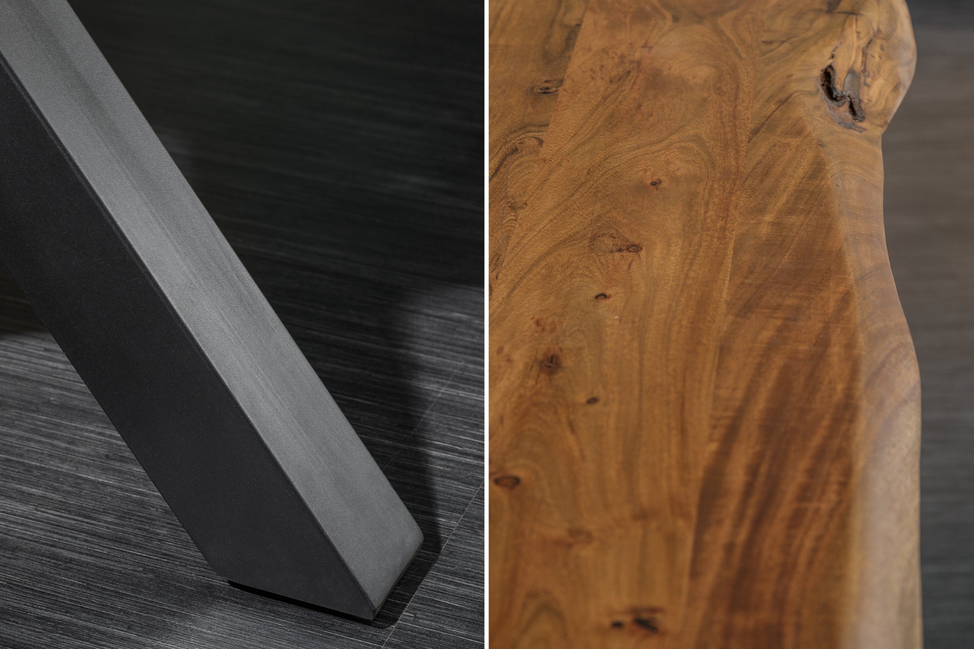 MAMMUT NATURE mesa de comedor de madera maciza 180cm borde de madera de acacia antracita X marco superior 3,5cm