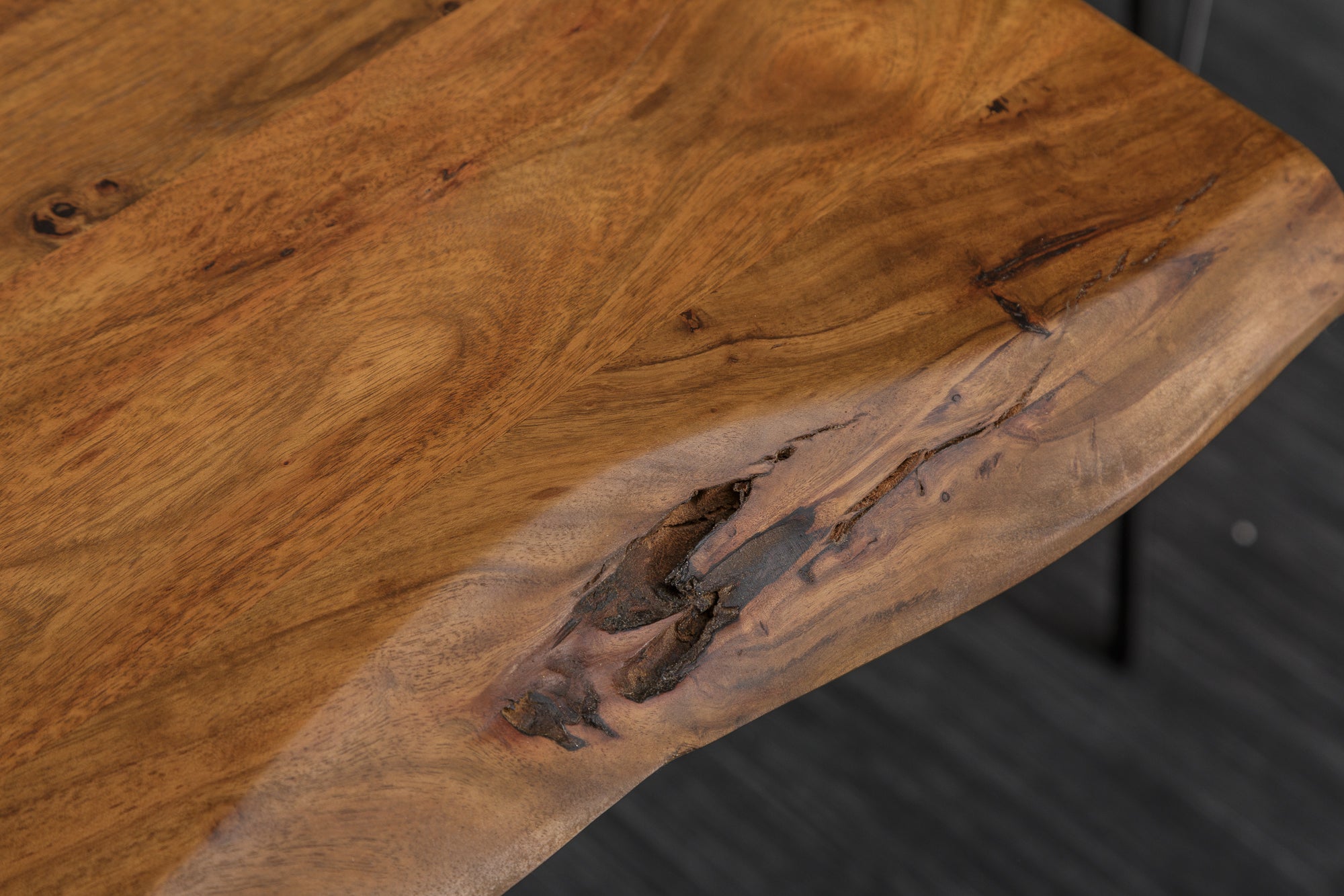 MAMMUT NATURE mesa de comedor de madera maciza 180cm borde de madera de acacia antracita X marco superior 3,5cm