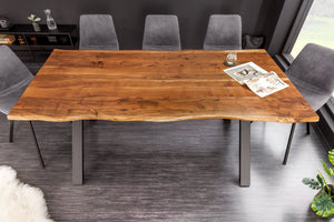Table à manger en bois massif MAMMUT NATURE 180cm bord en acacia cadre en X noir plateau 2,5cm