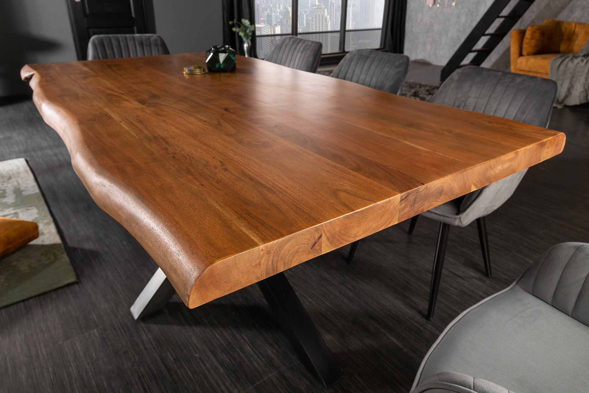 MAMMUT NATURE mesa de comedor de madera maciza 180cm Miel Acabado Acacia Canto de arbol 6cm