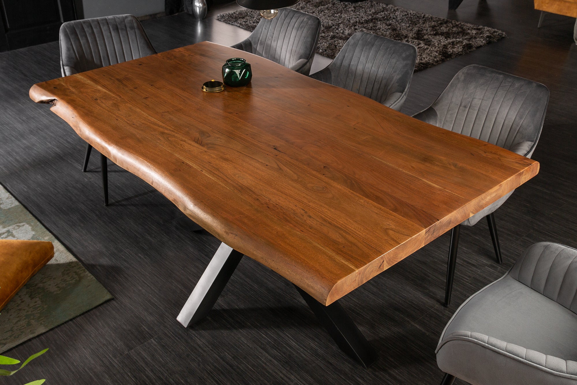 MAMMUT NATURE mesa de comedor de madera maciza 180cm Miel Acabado Acacia Canto de arbol 6cm