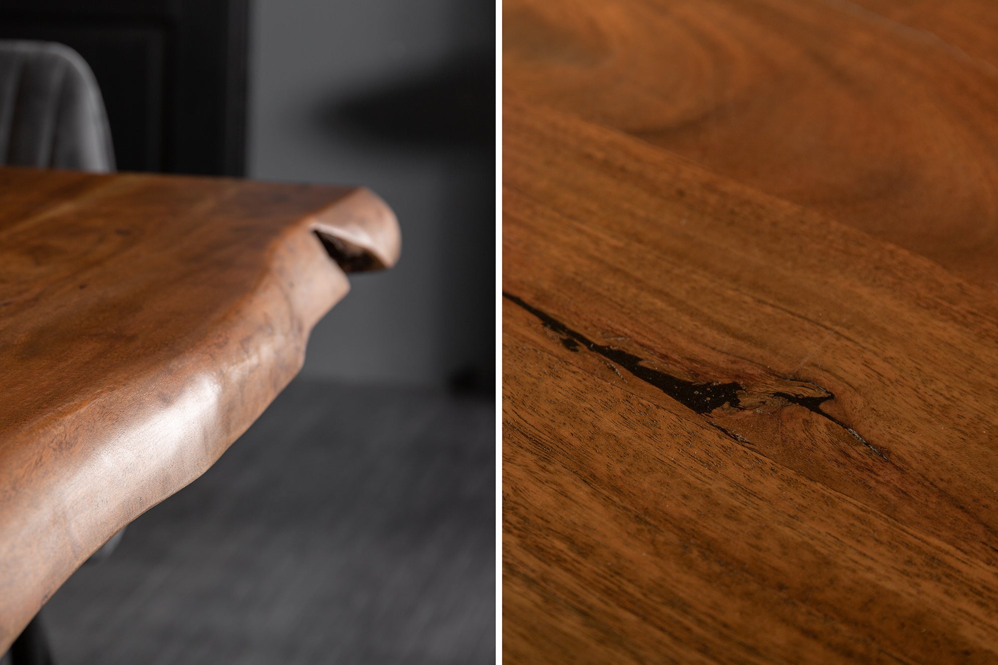 MAMMUT NATURE mesa de comedor de madera maciza 180cm Miel Acabado Acacia Canto de arbol 6cm