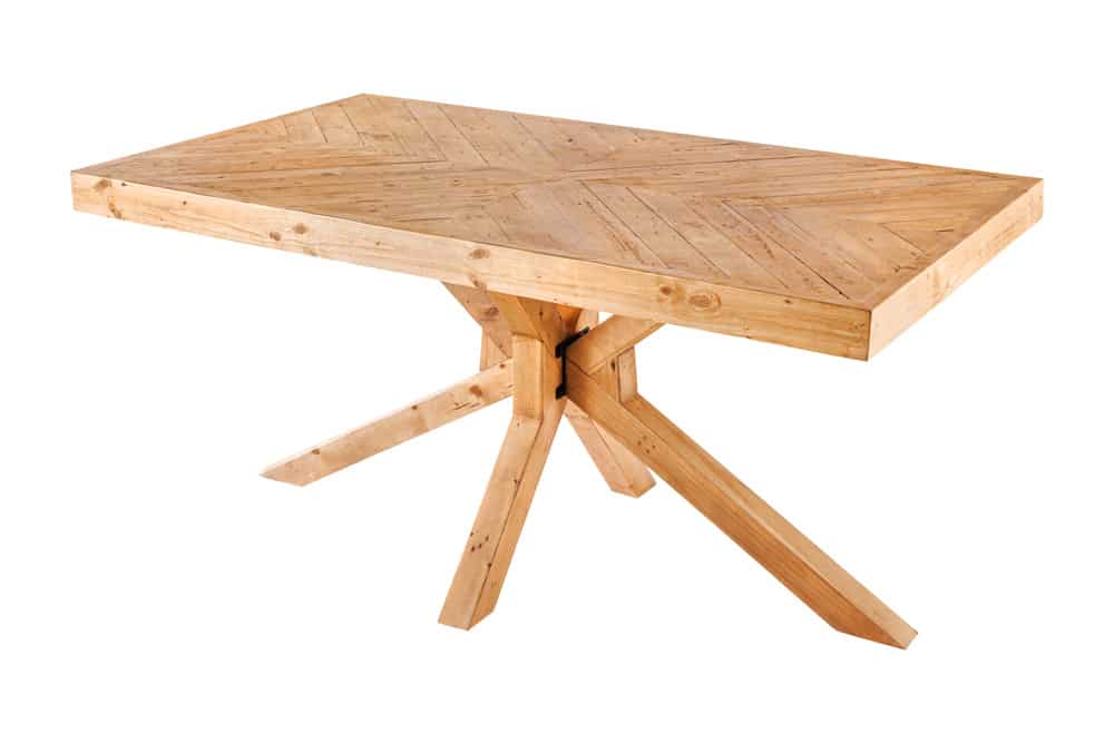 Mesa de comedor de madera maciza MOSAIC 160 cm, estructura de estrella de pino natural reciclado