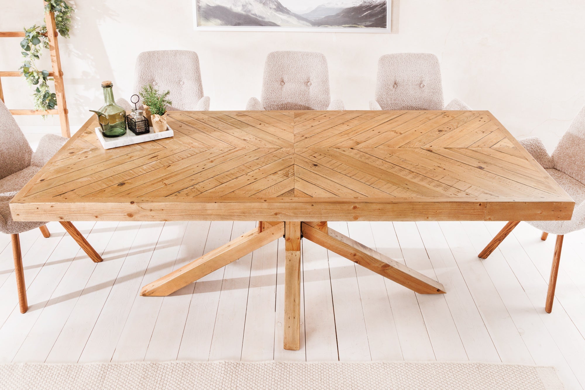 table-a-manger-en-bois-massif-mosaic-200-cm,-structure-etoile-en-pin-naturel-recycle_44090 (inv)