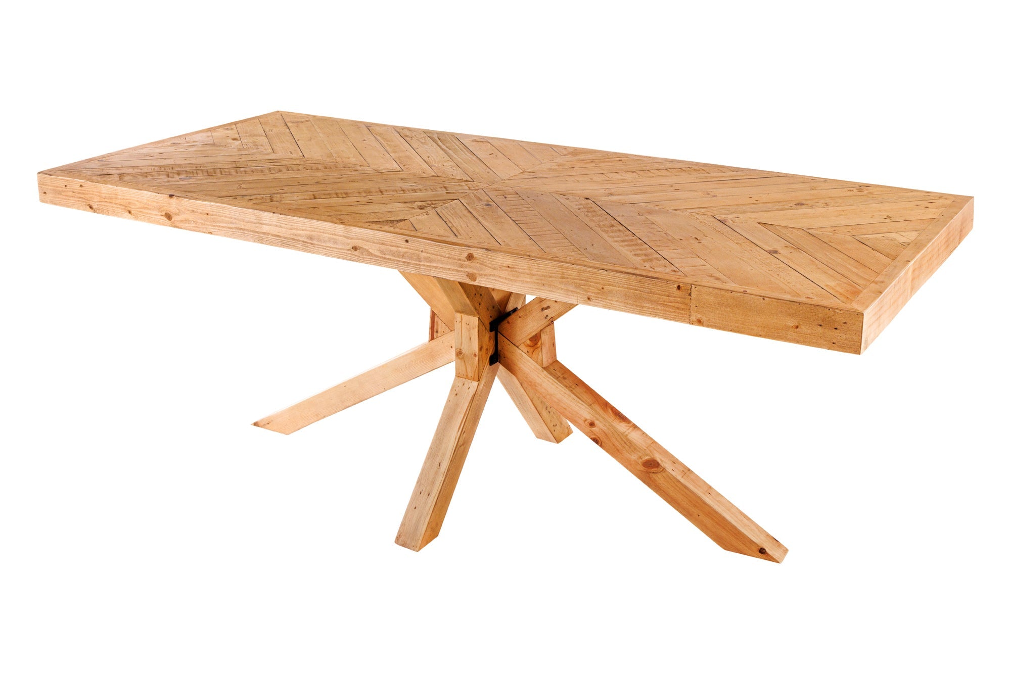 MOSAIC Mesa de comedor de madera maciza de 200 cm, estructura en estrella de pino natural recuperado