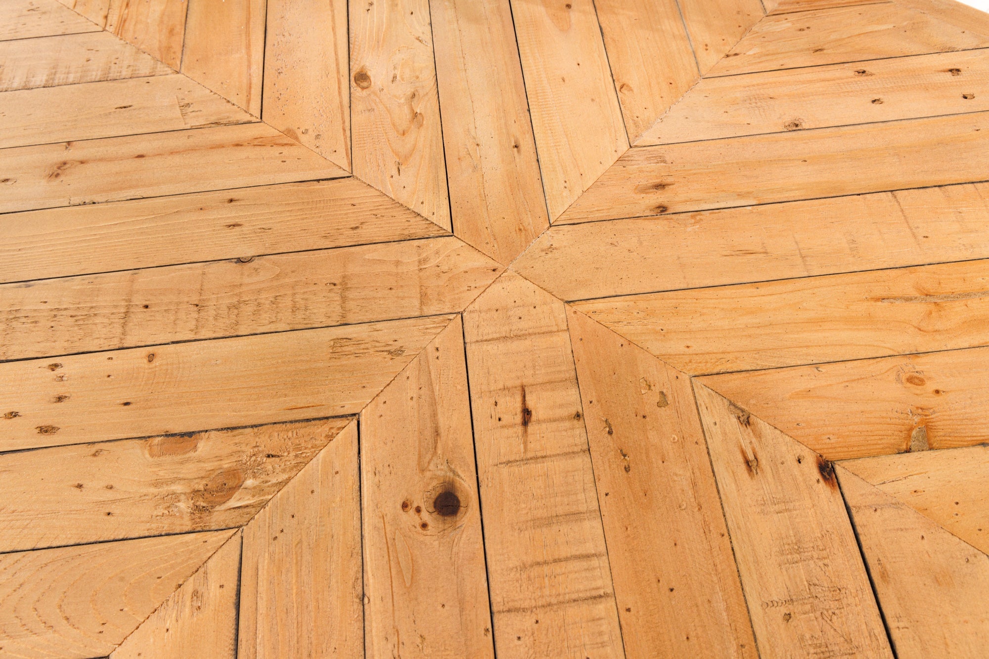 MOSAIC Mesa de comedor de madera maciza de 200 cm, estructura en estrella de pino natural recuperado