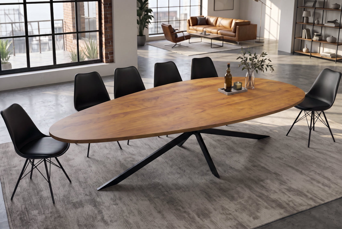 Table à manger en bois massif ORGANIC ARTWORK 240cm marron finition miel acacia ovale