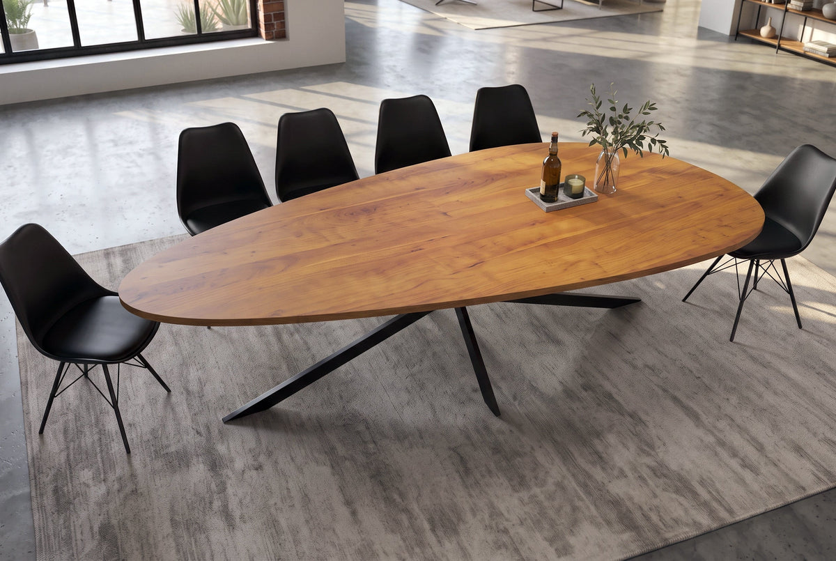 Table à manger en bois massif ORGANIC ARTWORK 240cm marron finition miel acacia ovale