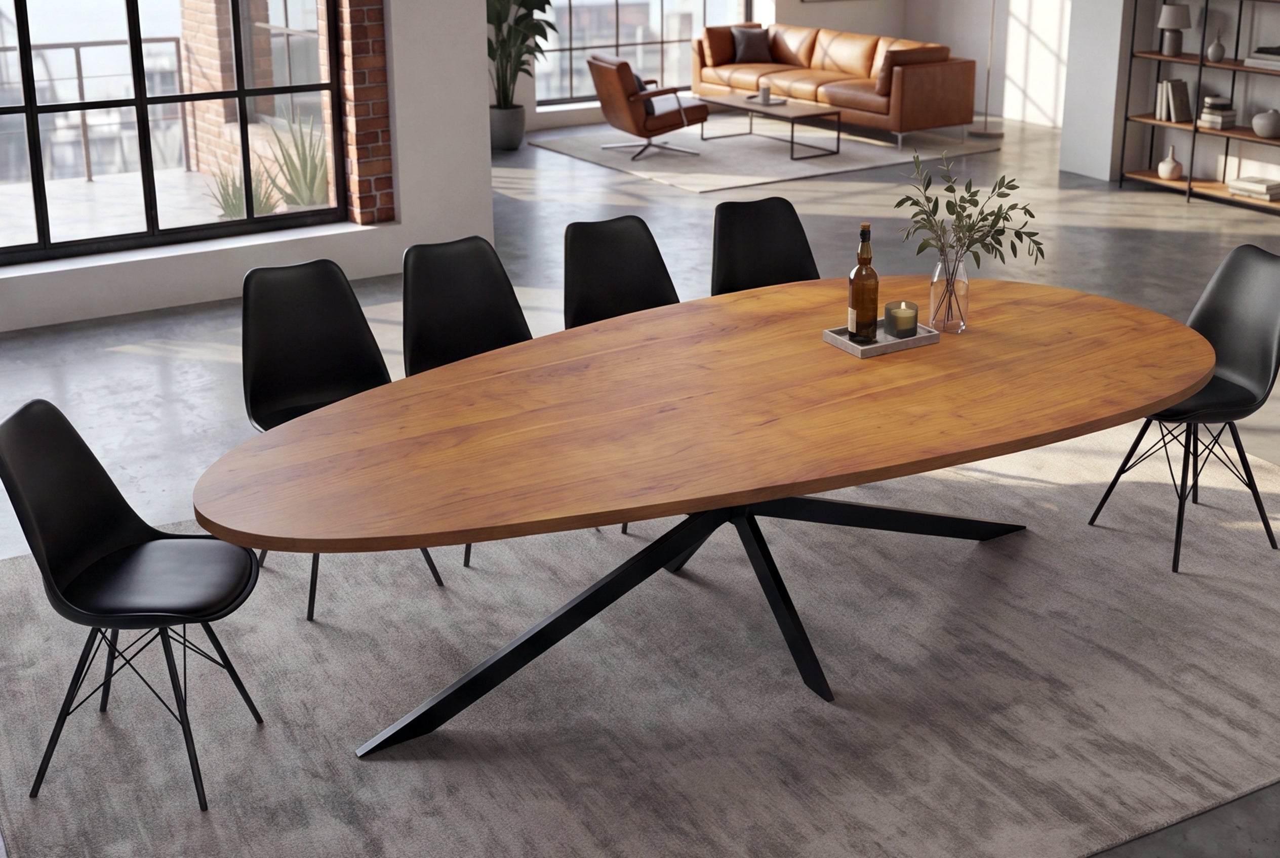 Table à manger en bois massif ORGANIC ARTWORK 240cm marron finition miel acacia ovale
