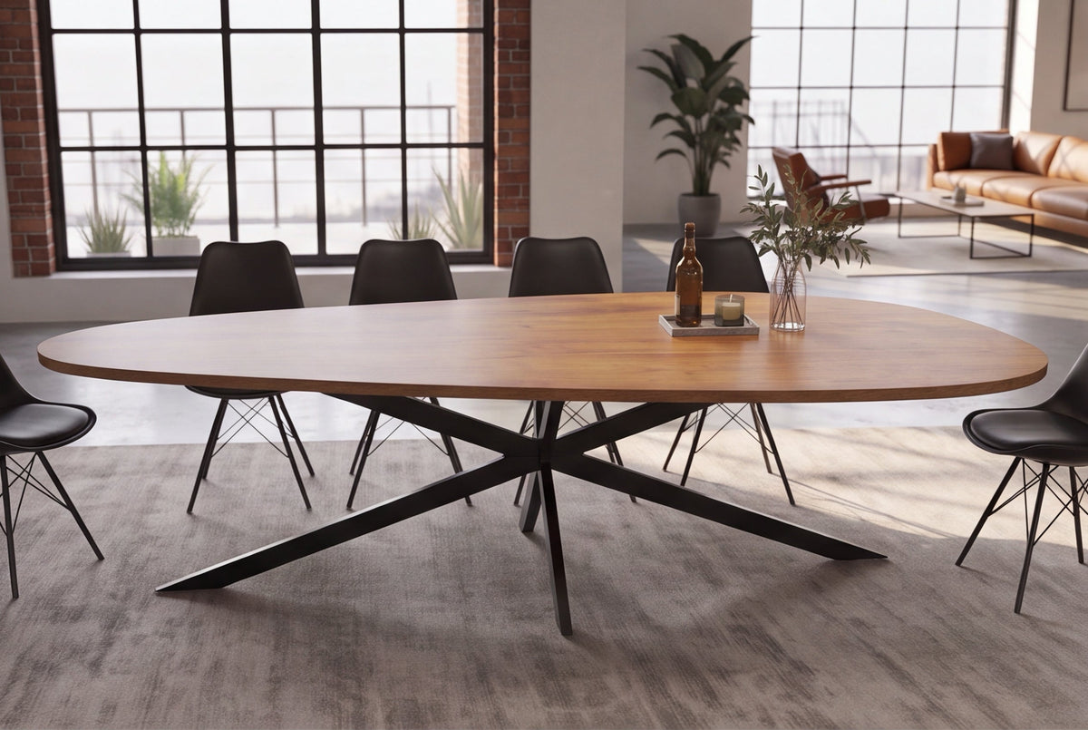 Table à manger en bois massif ORGANIC ARTWORK 240cm marron finition miel acacia ovale