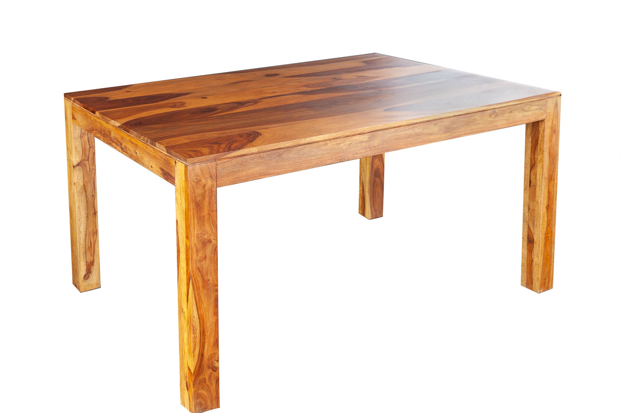 Table à manger en bois massif PURE 120cm bois de Sesham marron finition pierre grain unique