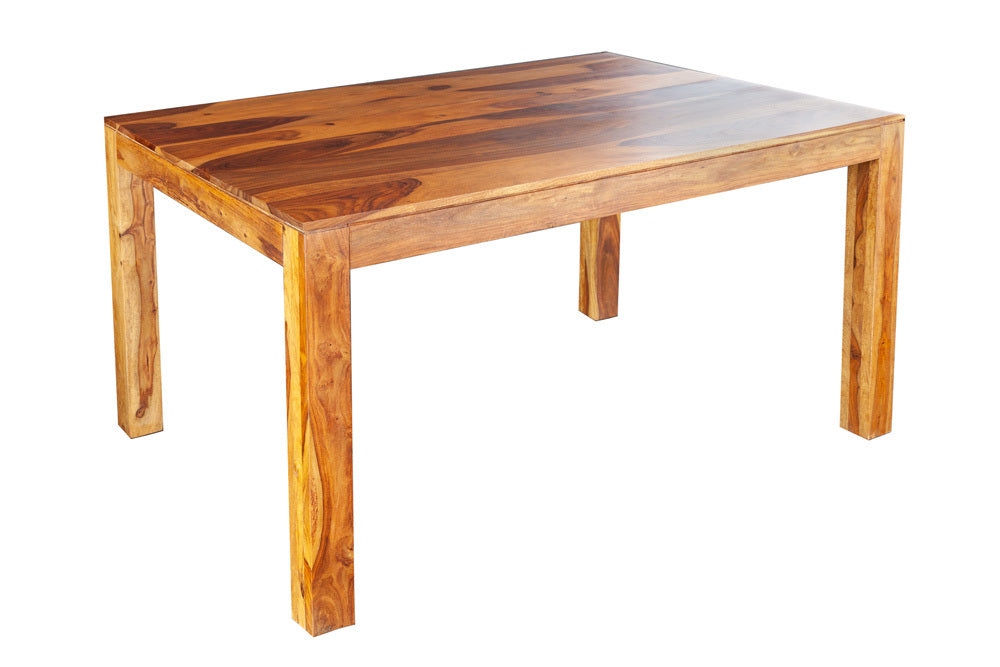 Table à manger en bois massif PURE 135cm bois de Sesham marron finition pierre grain unique