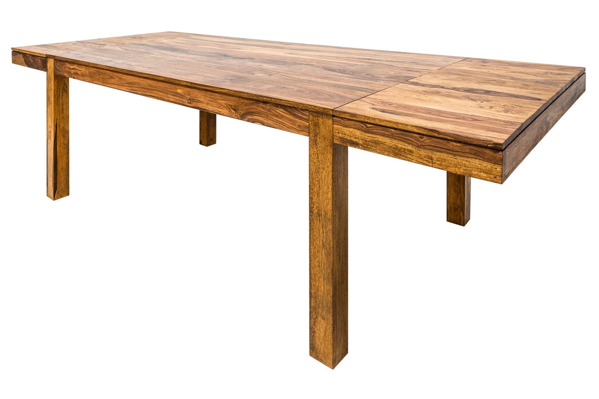 Table à manger en bois massif PURE 160-240cm finition pierre de Sheesham marron avec rallonges